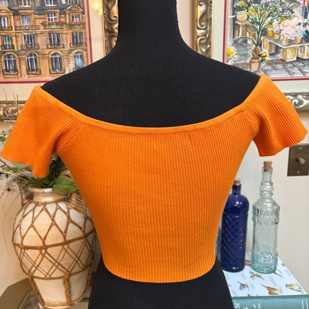 b SYNDNEY LOS ANGELES ORANGE CROSSOVER CROP TOP RIB KNIT BEACH RESORTWEAR SIZE M - Picture 3 of 6